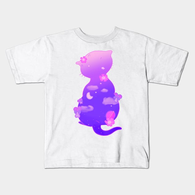 Kitten Silhouette Night Sky Kids T-Shirt by moonlitdoodl
